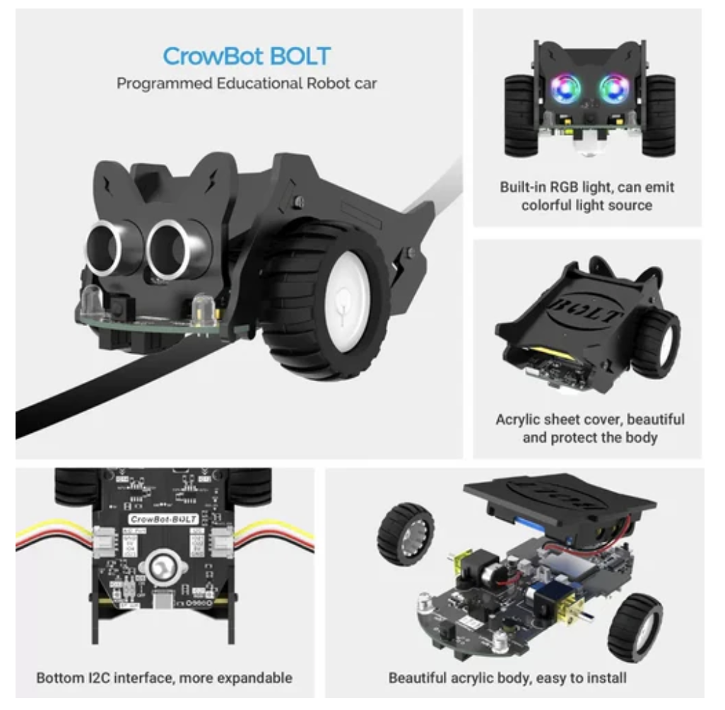 CrowBot BOLT - Open Source Programmable Smart Robot Car STEAM Robot Kit (Joystick Included)