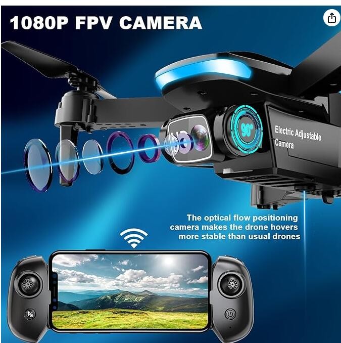 Mini drone with camera - drone for kids and adults, 1080P HD foldable drone, stable hover, auto-follow, flight tracking, gravity control, 90° adjustable lens, one-key takeoff/landing, 3D flip
